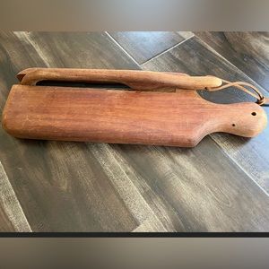 Vintage fiddle bow knife & cutting board, leather cordage, solid wood